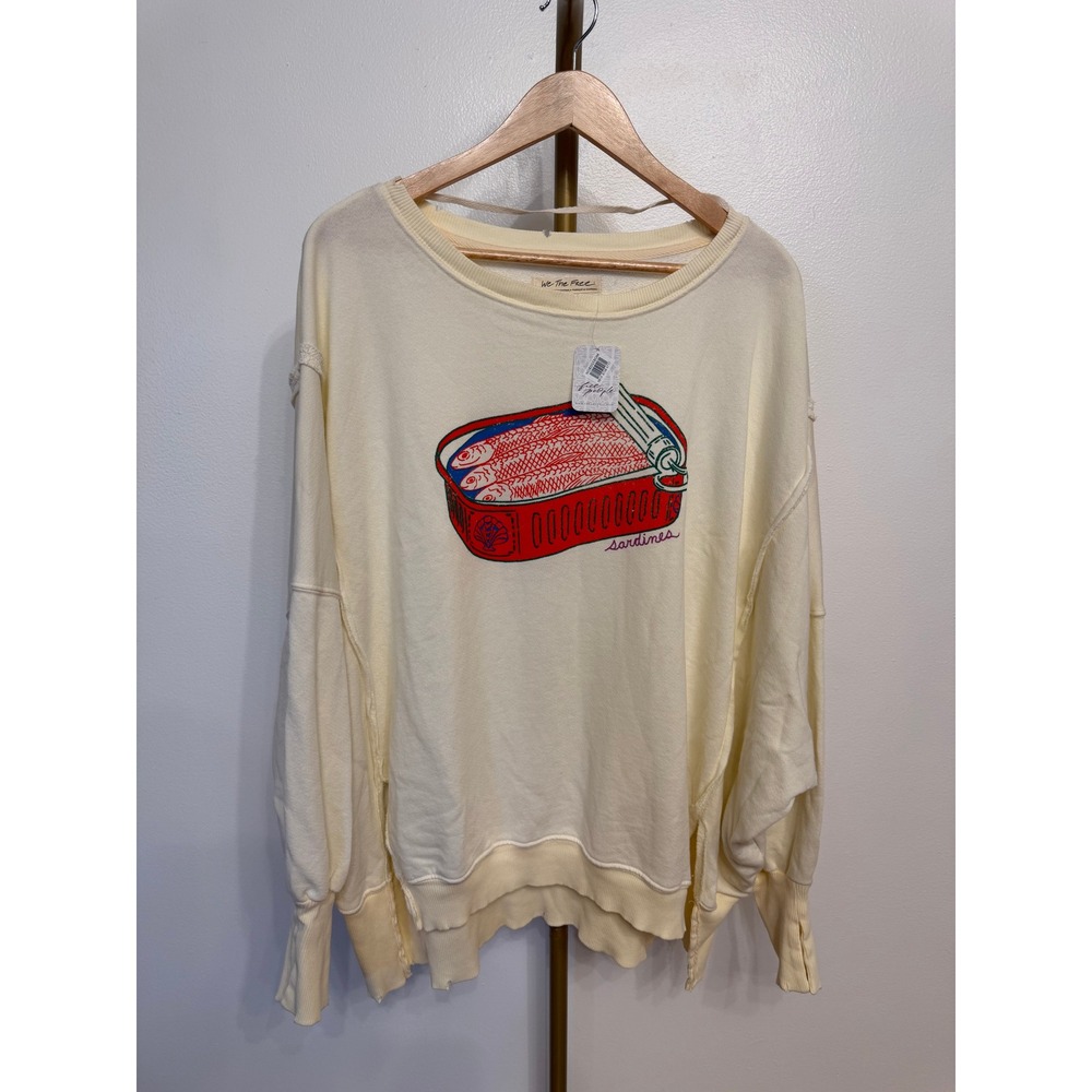 Free People Graphic Camden Sweatshirt, Sardine Combo, Medium, NWT, $98.00